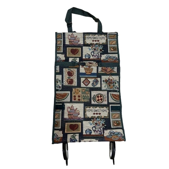 Vintage Home Sweet Home Tapestry Print Collapsible Tote Bag w/ Wheels - Picture 2 of 7